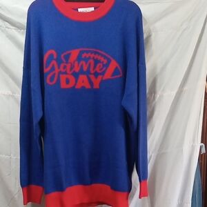 First Love Blue and Red Crewneck Sweater